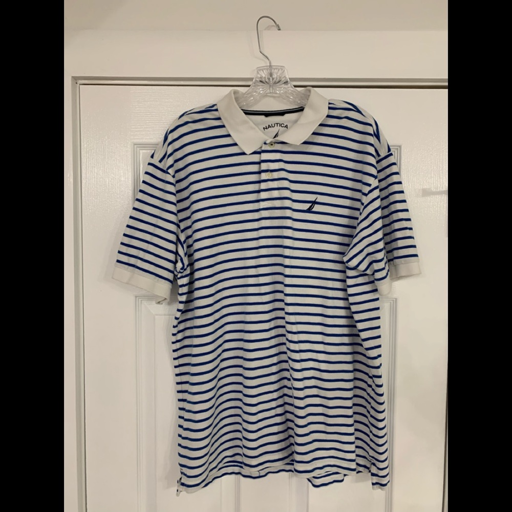 Nautica Polo shirt White with Blue stripes  XL